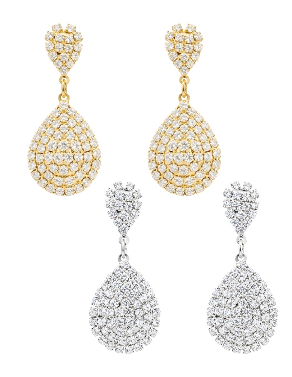 Set aretes de gota con acabado chapa de oro circonita