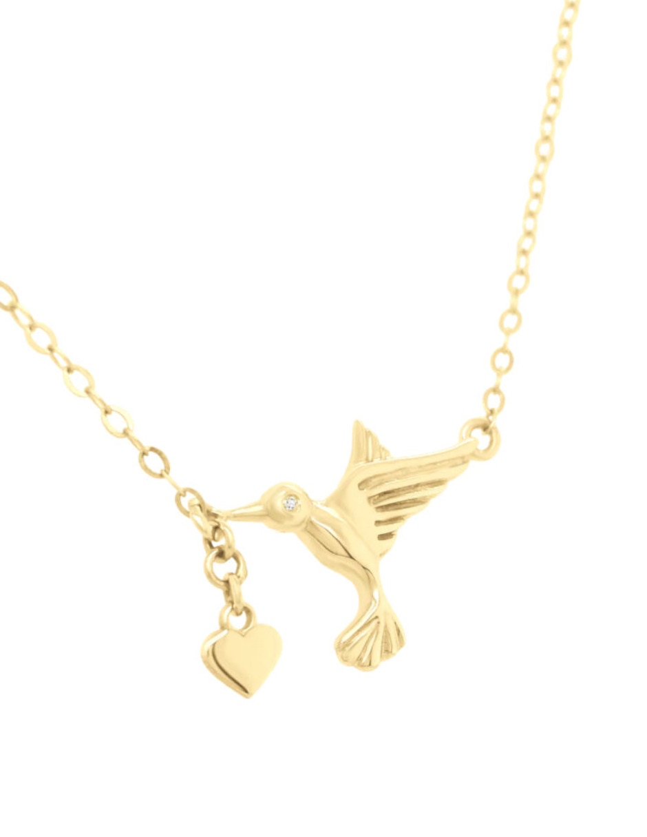 Collar con dije de Colibrí Olivo de oro amarillo 14 K 2