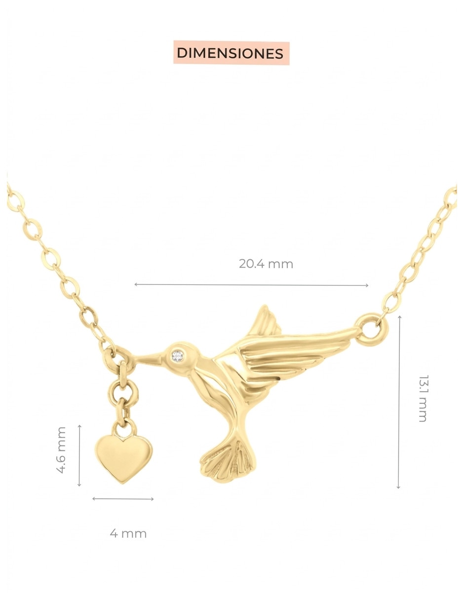 Collar con dije de Colibrí Olivo de oro amarillo 14 K 3
