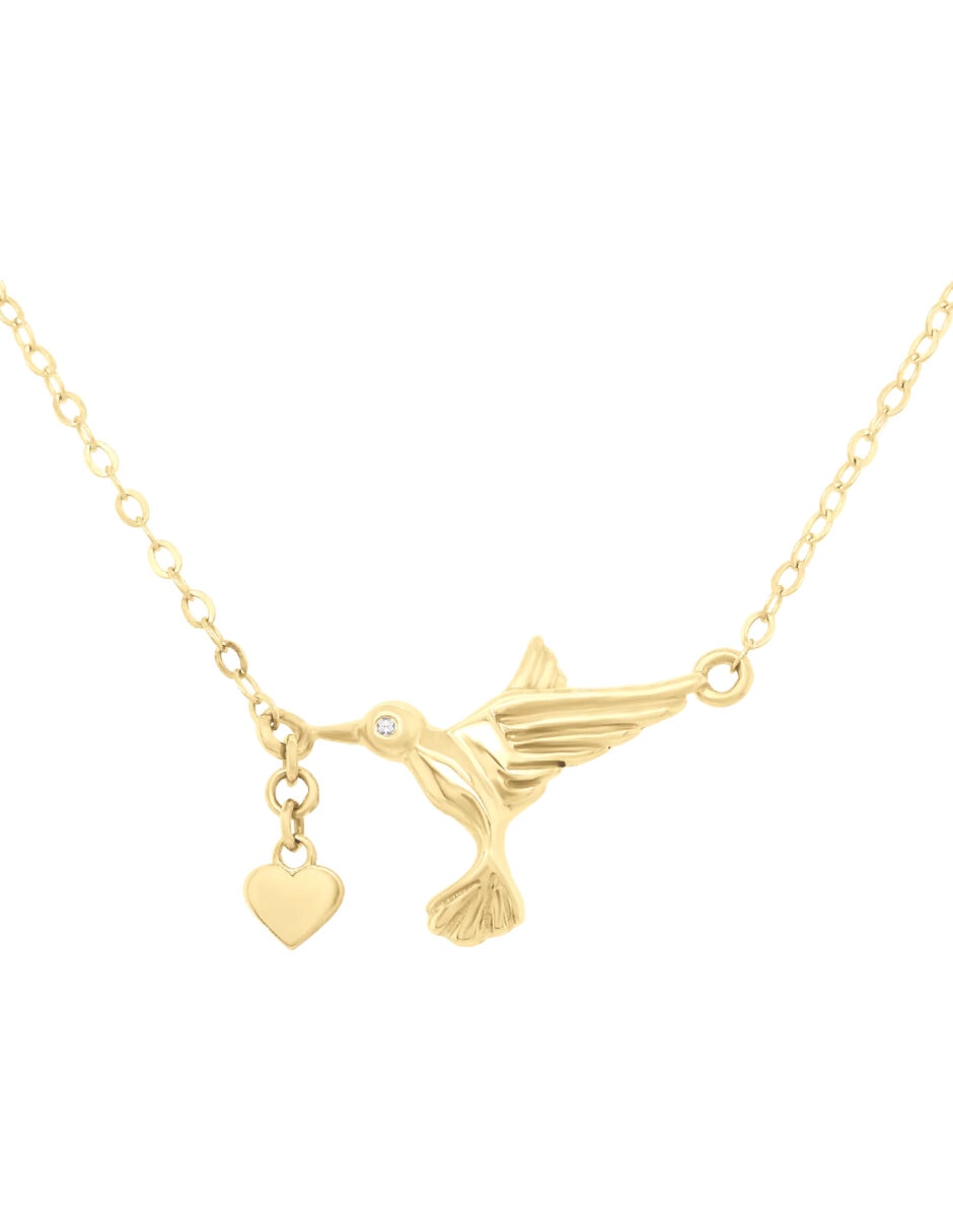 Collar con dije de Colibrí Olivo de oro amarillo 14 K