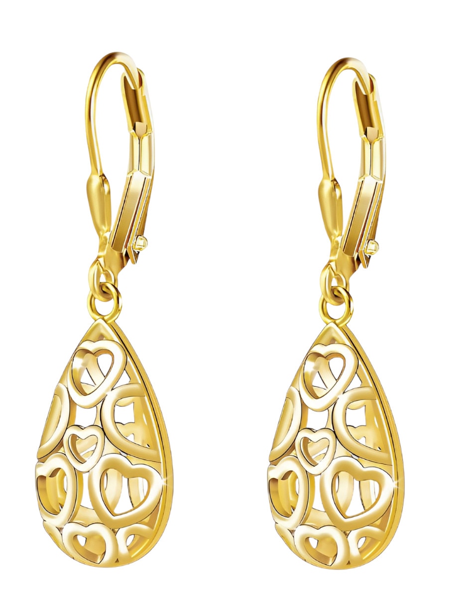 Aretes cortos de gota de oro 14 K con acabado brillante 2