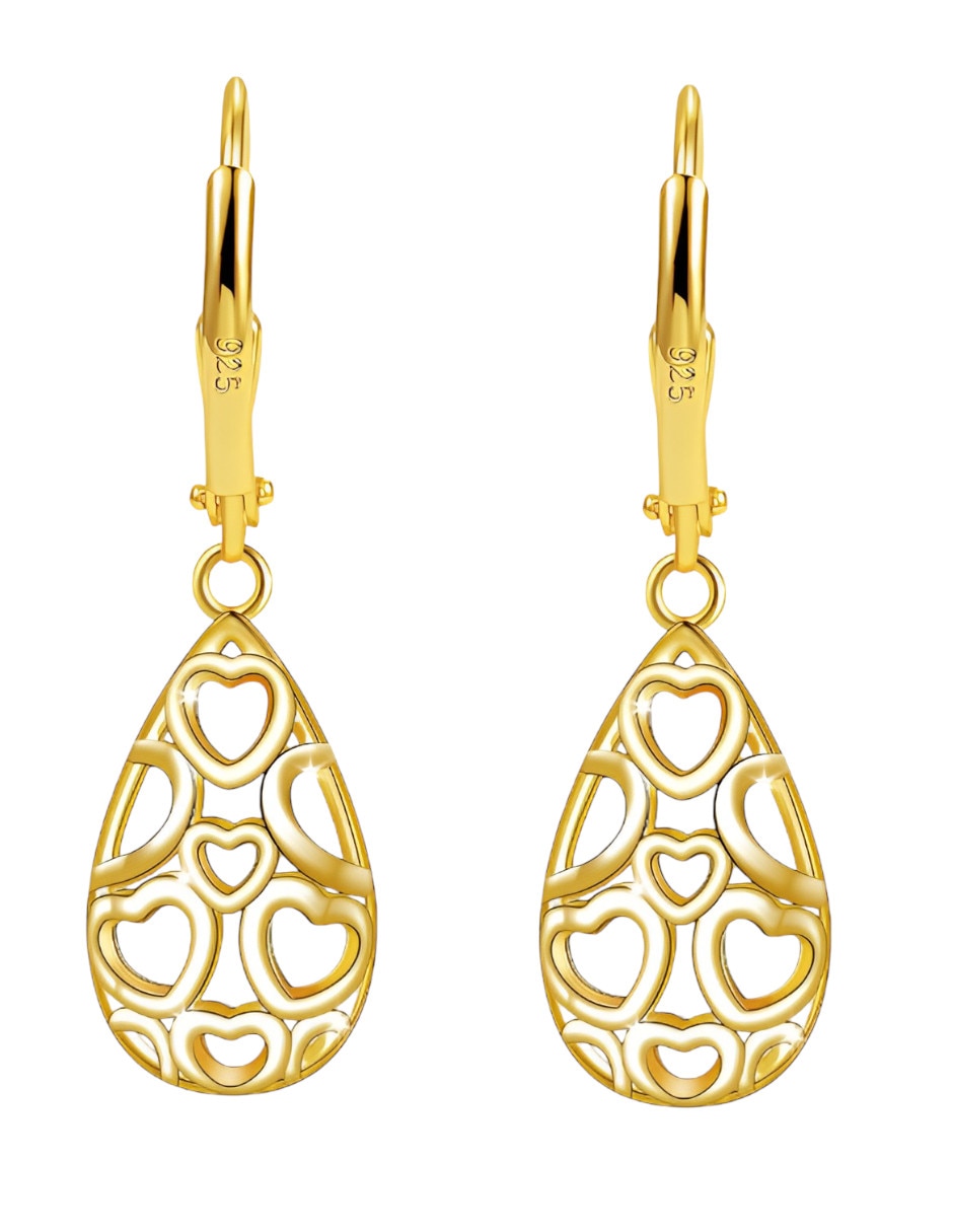 Aretes cortos de gota de oro 14 K con acabado brillante Aretes cortos de gota de oro 14 K con acabado brillante