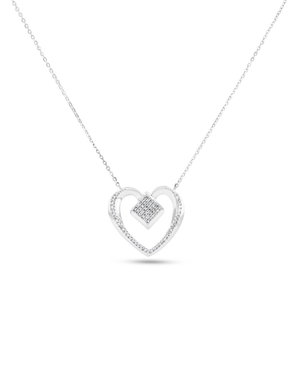 Collar corazón de oro blanco 14 K