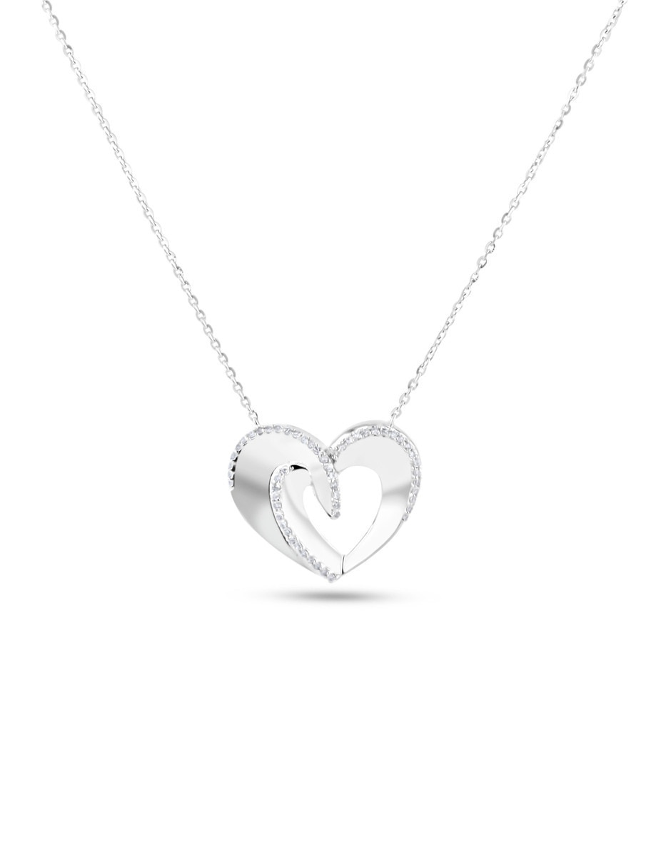 Collar corazón de oro blanco 14 K