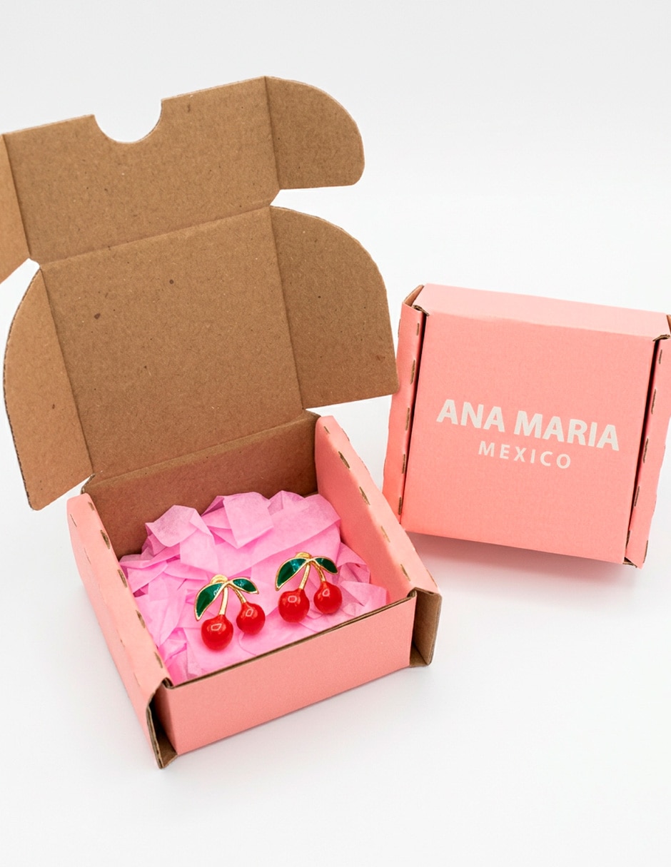 Aretes cortos de cereza Ana Maria Mexico Moda en Tendencia con acabado brillante