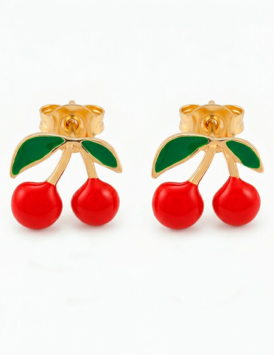 Aretes cortos de cereza Ana Maria Mexico Moda en Tendencia con acabado brillante