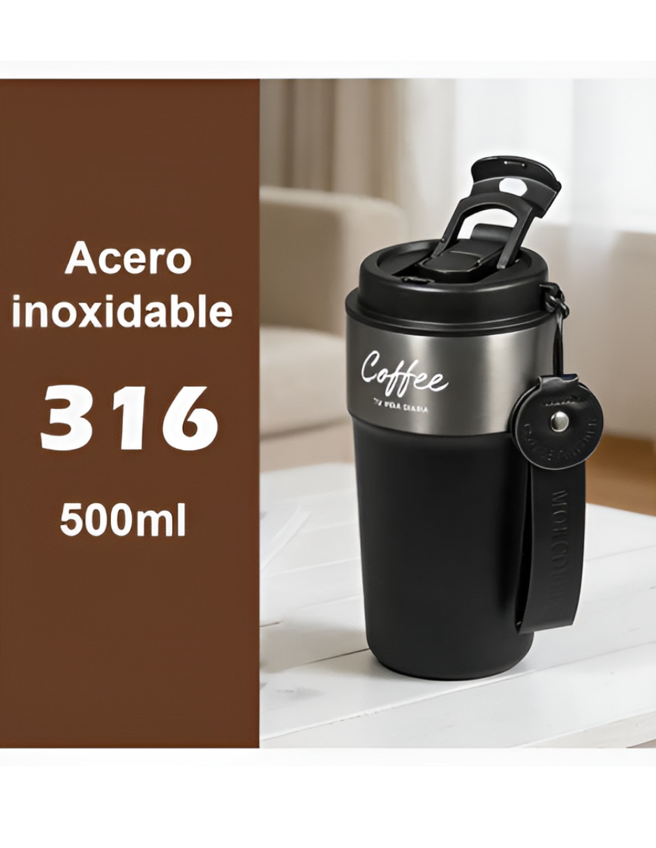 Taza termica con popote Xtellar de Acero inoxidable con tapa a presión 500ml