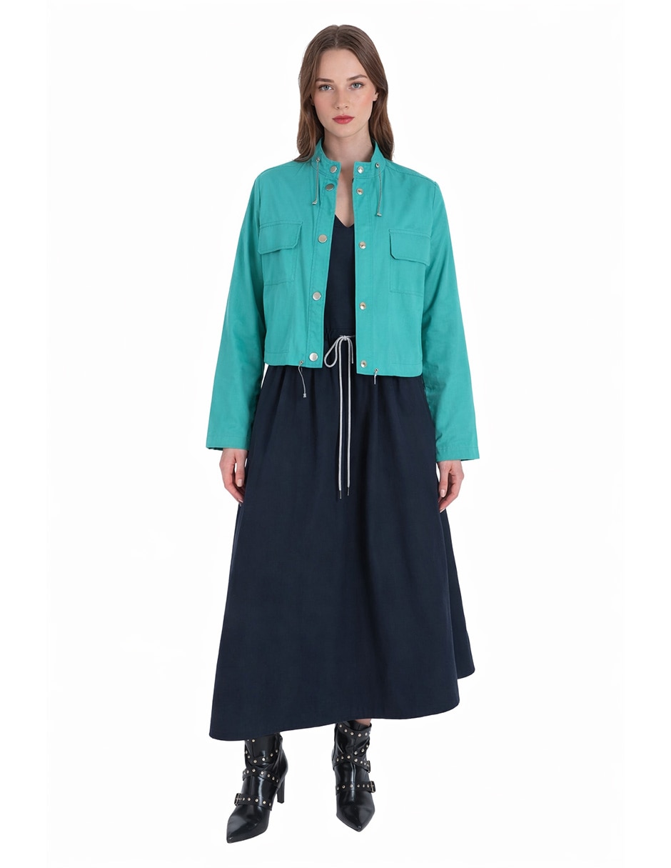 Gabardina resistente al agua con bolsillos para mujer 1