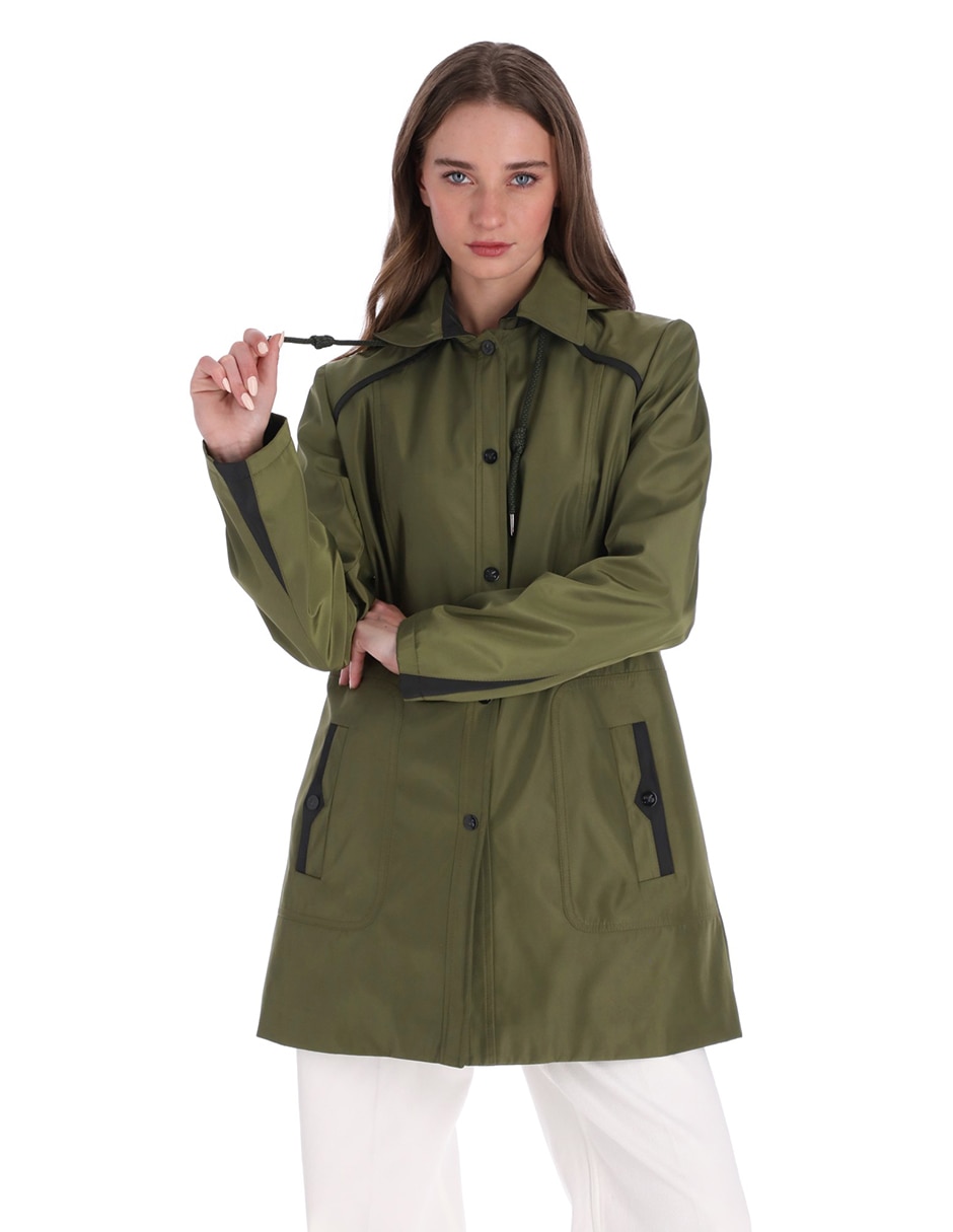 Gabardina resistente al agua capucha y bolsillos para mujer 4