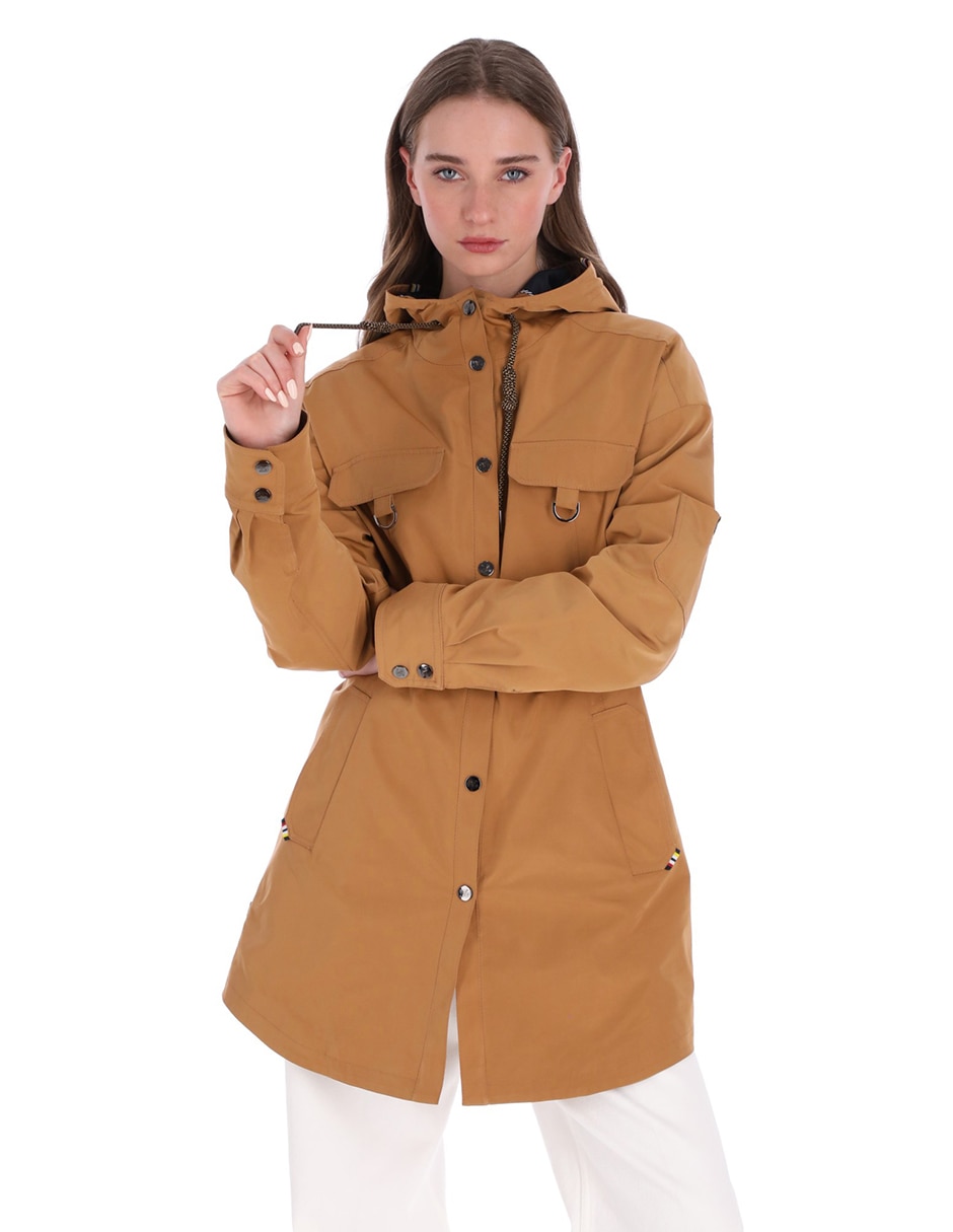 Gabardina resistente al agua capucha y bolsillos Shyla para mujer