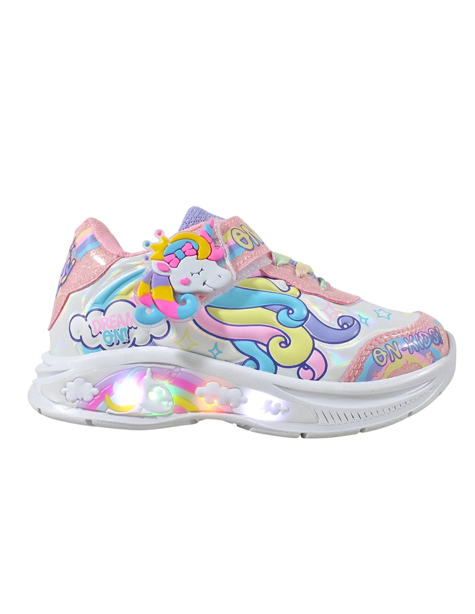 Tenis con luz LED Kuali Shoes para niña Unicornio