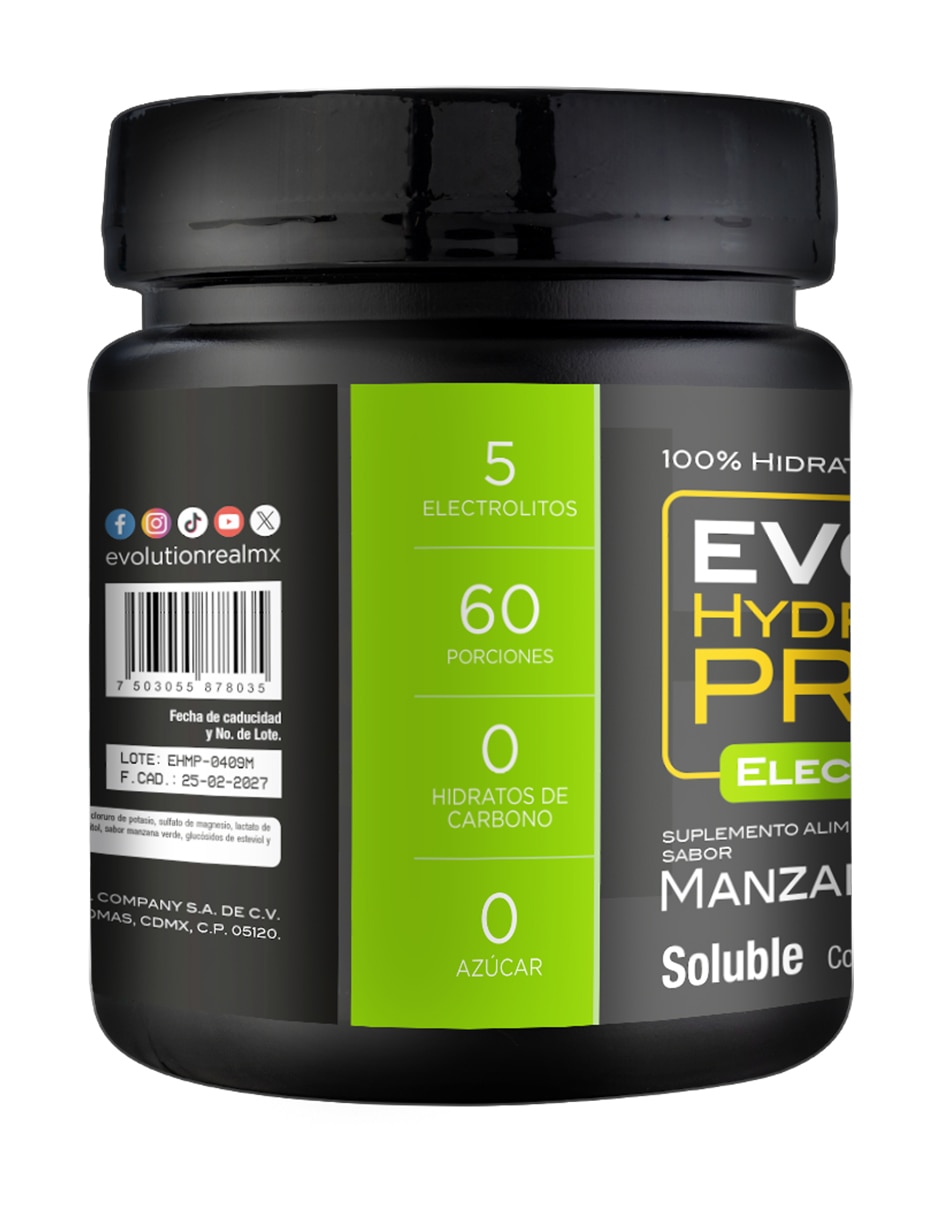Hydromineral Pro Evolution Manzana Verde bote 300 gr EVOLUTION NUTRACEUTICAL COMPANY con Gluconato de Zinc sabor Manzana verde de