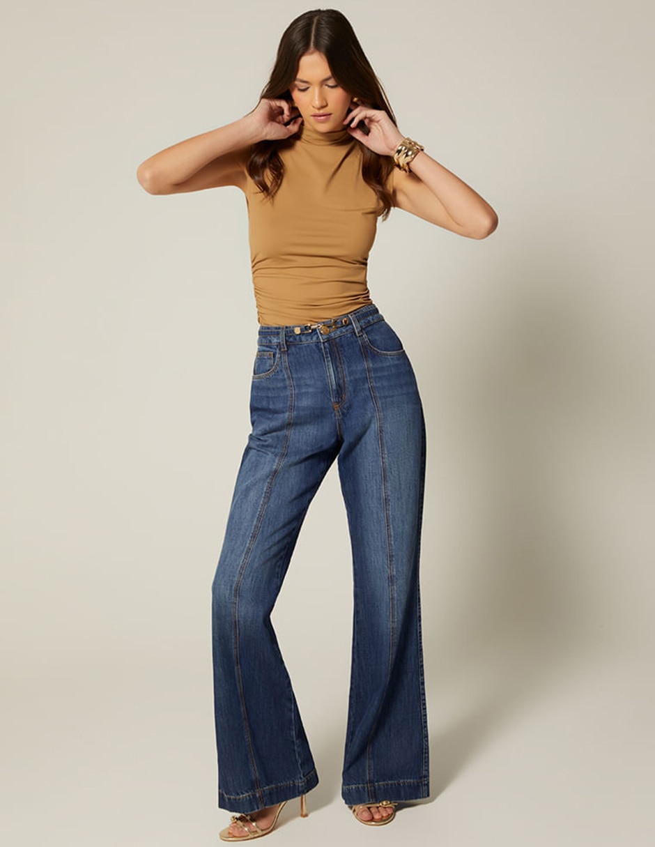 Jeans campana corte cintura para mujer 2