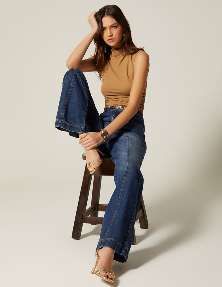 Jeans campana corte cintura para mujer 4