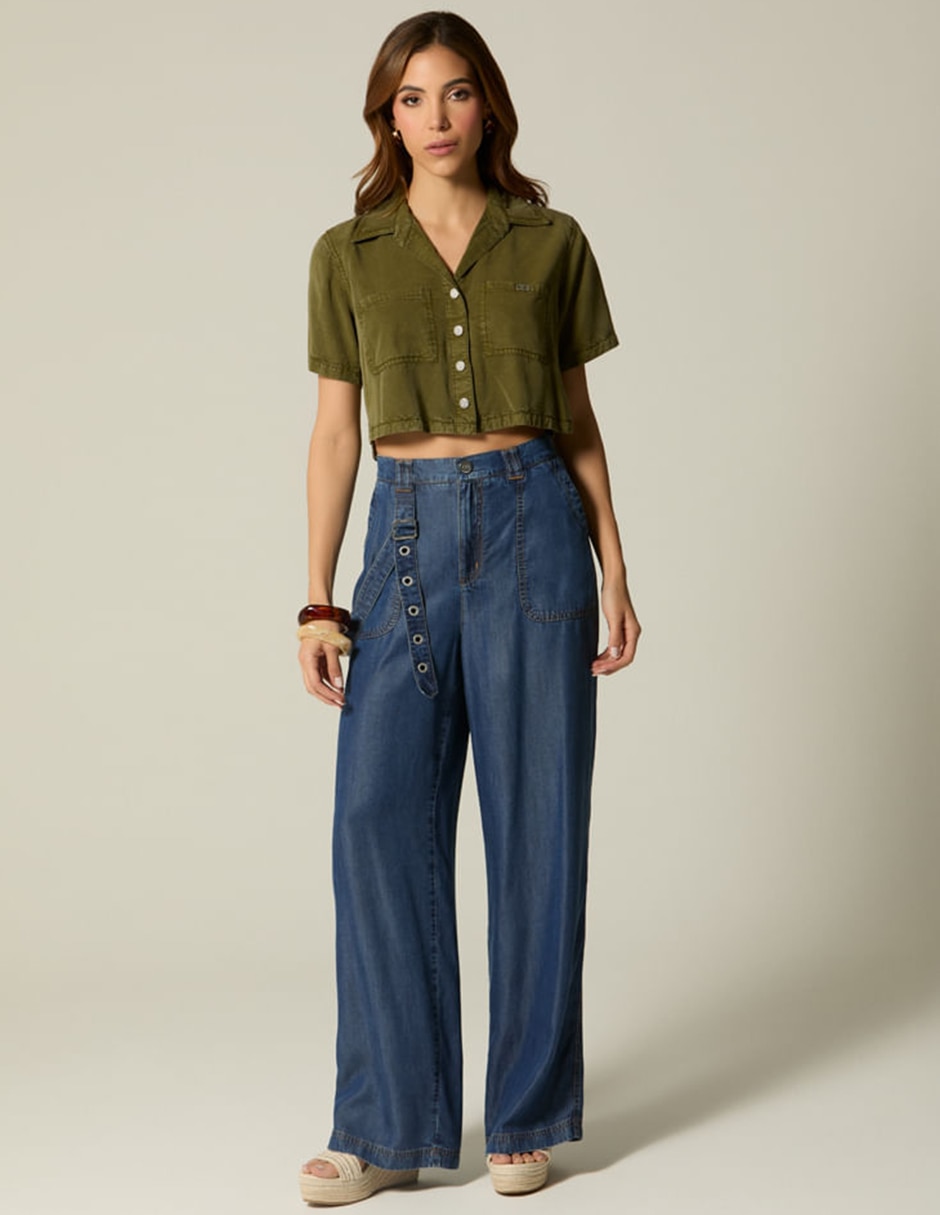 Jeans palazzo Studio F corte cintura alta para mujer