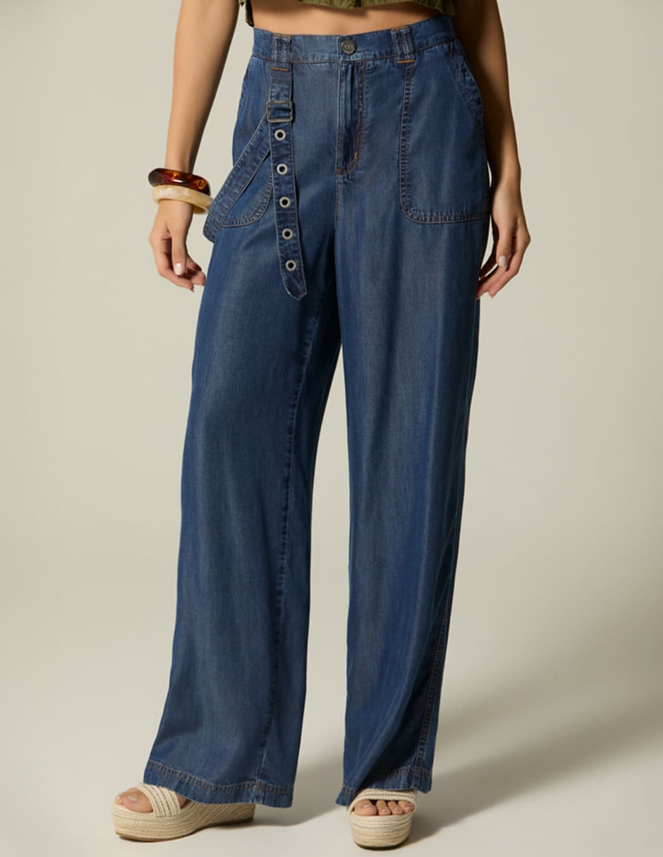 Jeans palazzo corte cintura alta para mujer