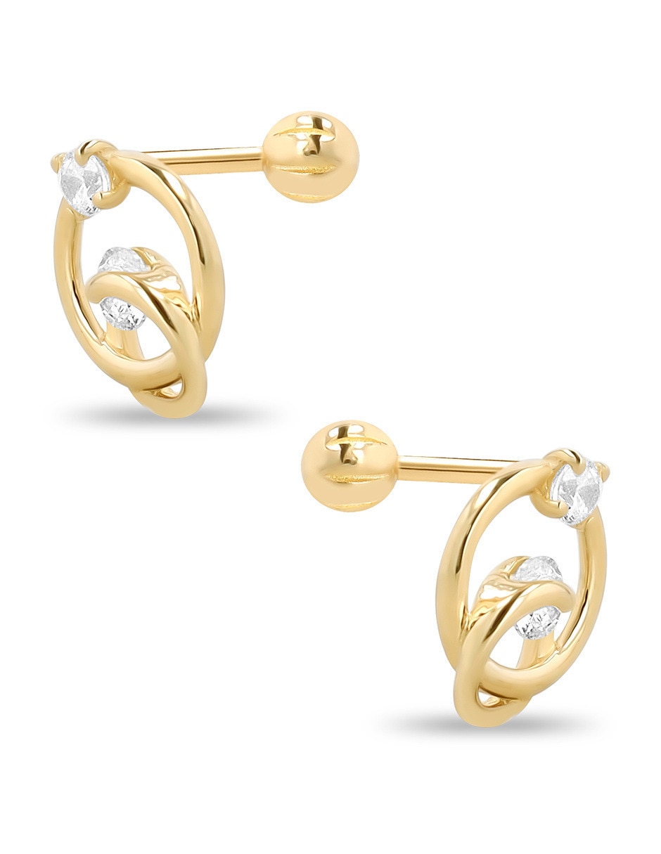 Broqueles Joyerias Bizzarro de oro amarillo 10 K con acabado brillante zirconia