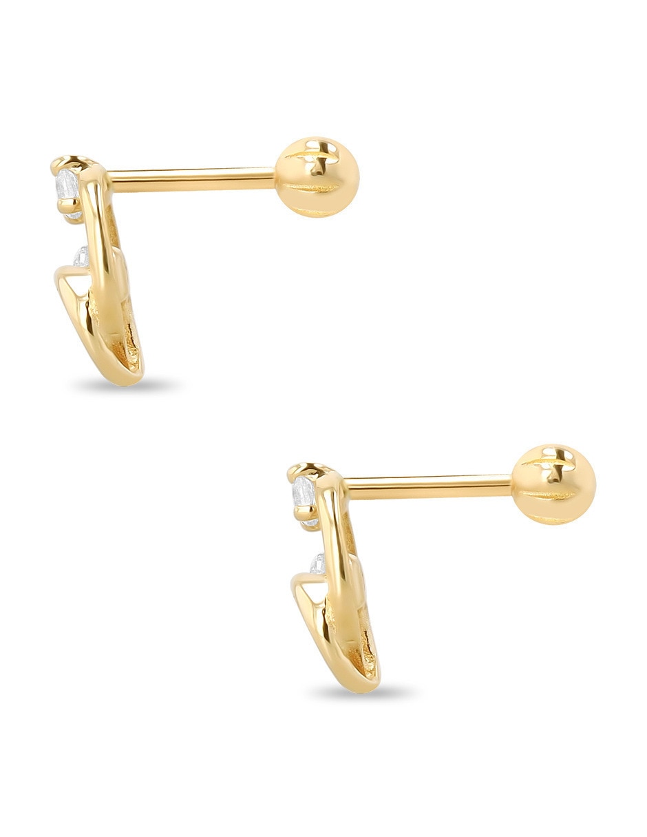 Broqueles Joyerias Bizzarro de oro amarillo 10 K con acabado brillante zirconia
