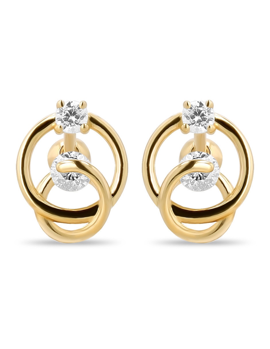 Broqueles Joyerias Bizzarro de oro amarillo 10 K con acabado brillante zirconia