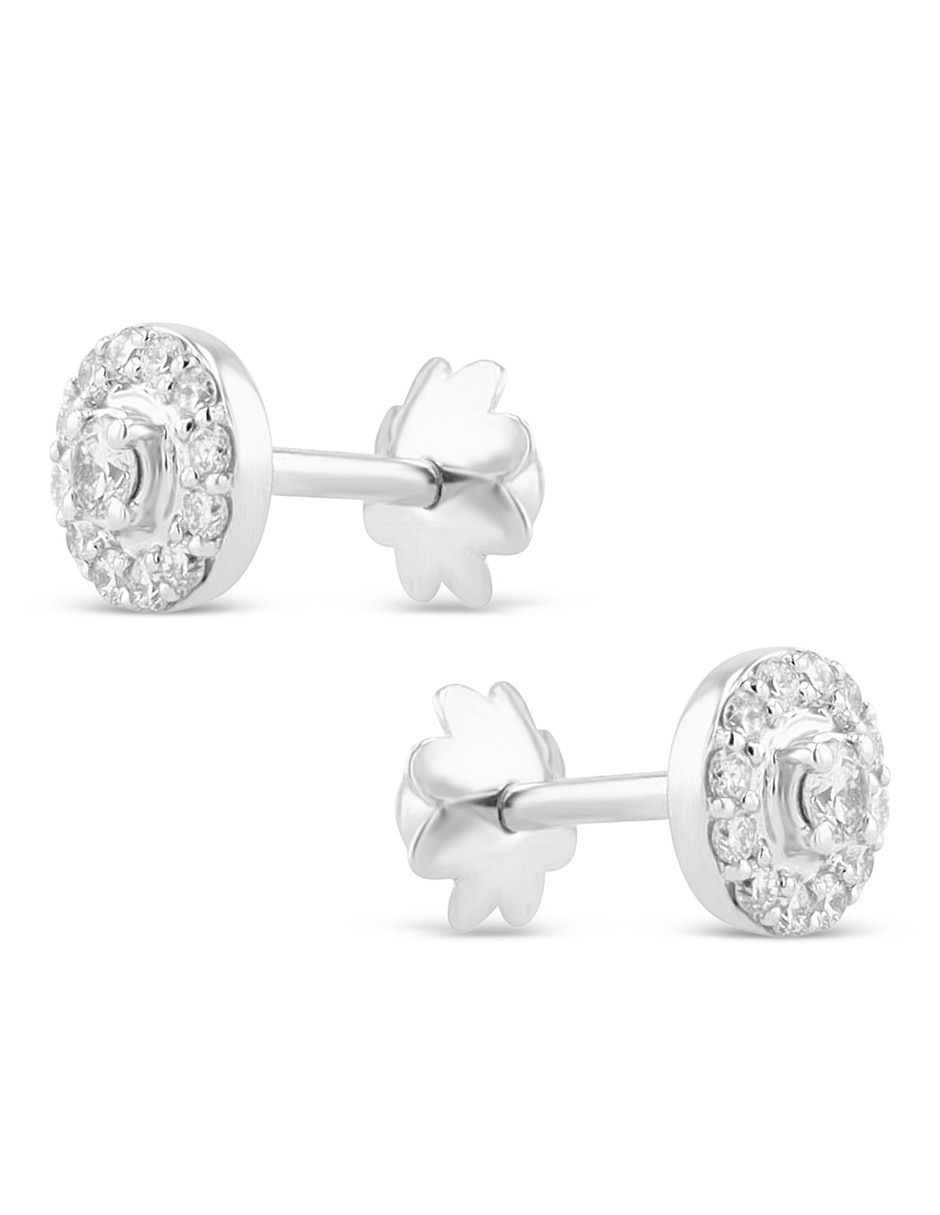 Broqueles Joyerias Bizzarro de oro blanco 14 K con acabado brillante diamante