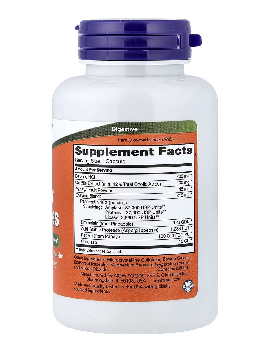 Superenzimas 60 cápsulas Now con clorhidrato de betaína