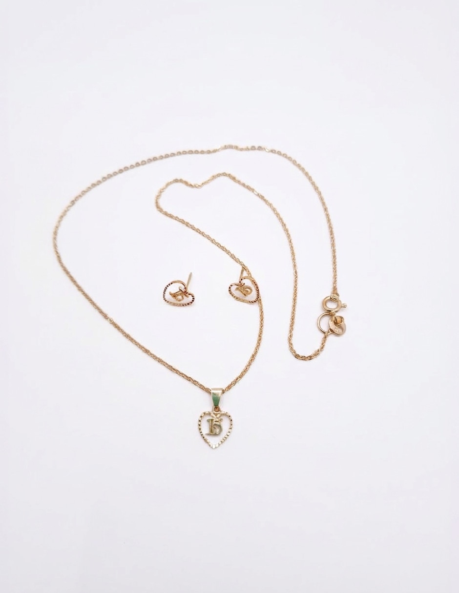 Set de collar y aretes de oro laminado 18 K zirconia 2