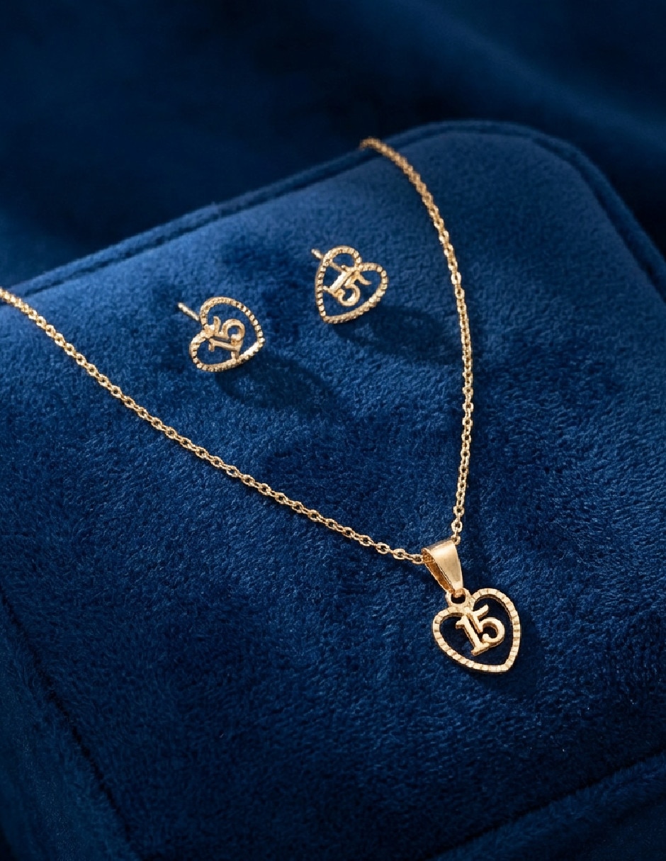 Set de collar y aretes de oro laminado 18 K zirconia 3
