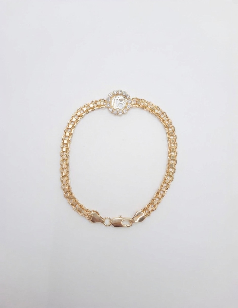 Pulsera Generica de oro laminado con zirconia 18 K con acabado brillante