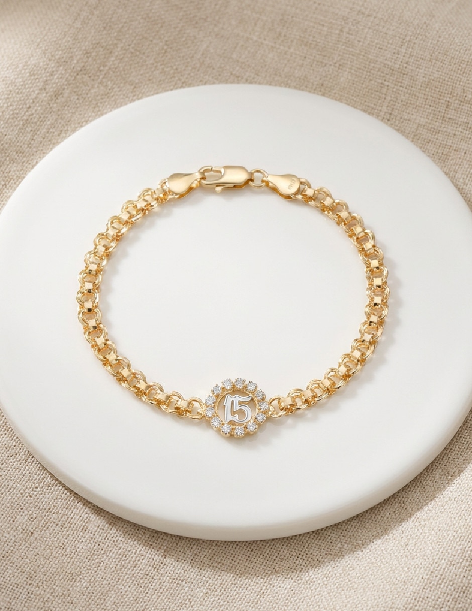 Pulsera Generica de oro laminado con zirconia 18 K con acabado brillante