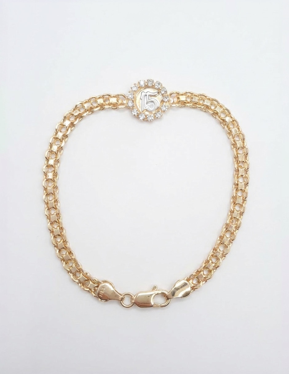 Pulsera de oro laminado con zirconia 18 K con acabado brillante