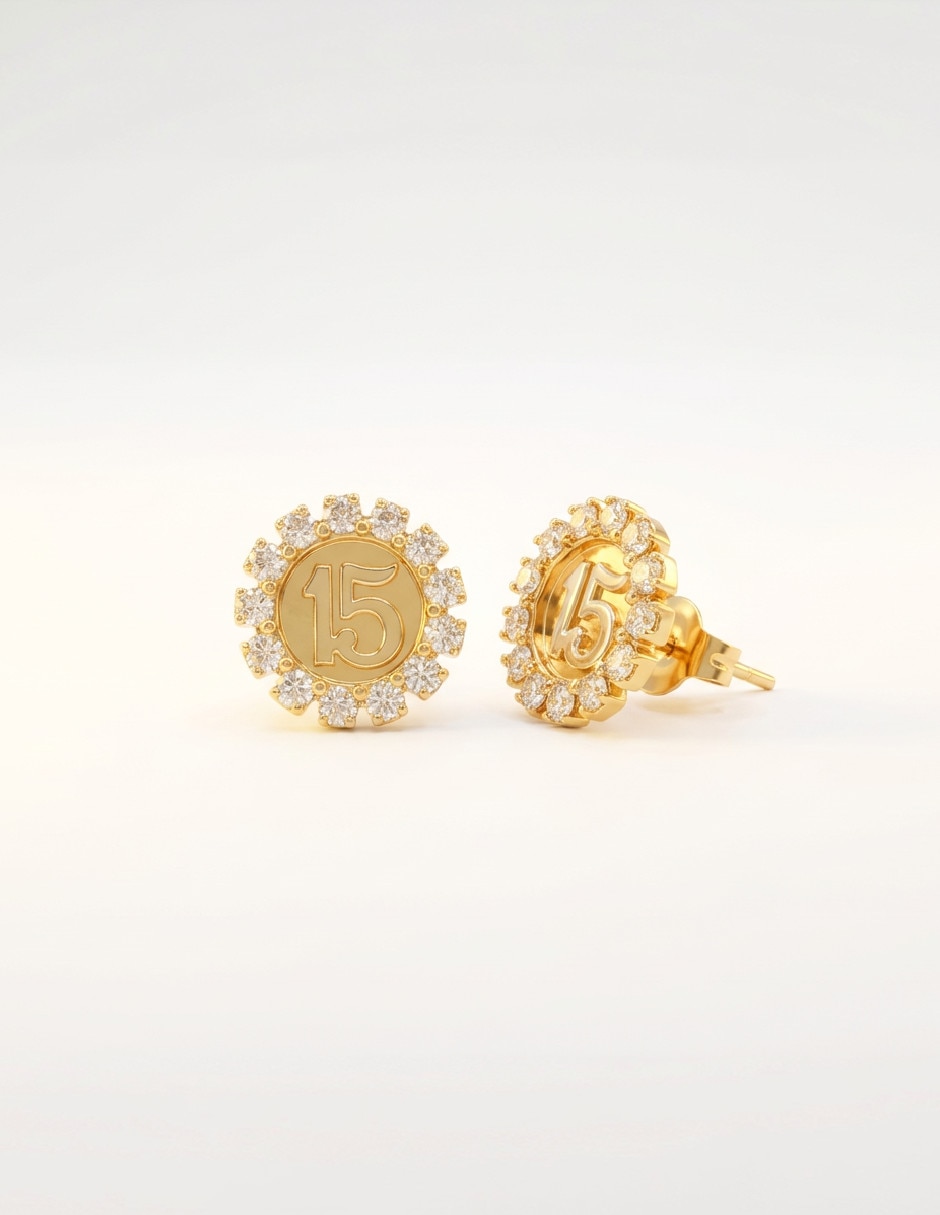 Aretes cortos Generica de oro laminado 18 K zirconia