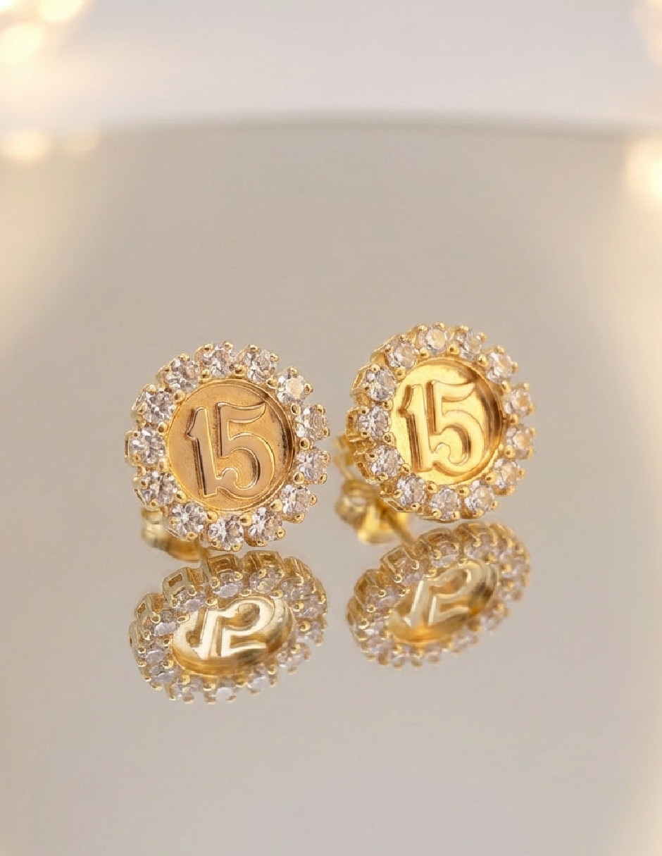 Aretes cortos Generica de oro laminado 18 K zirconia