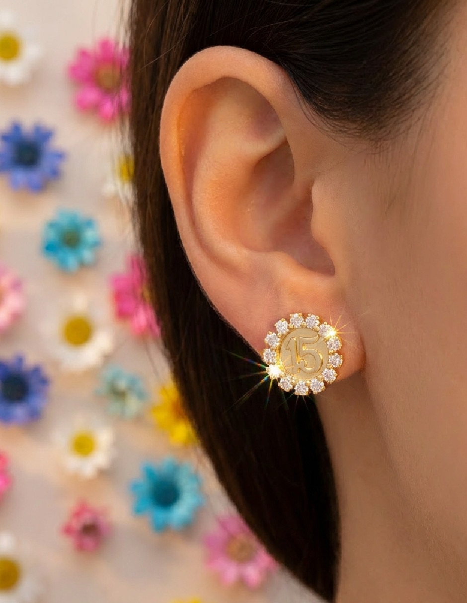 Aretes cortos Generica de oro laminado 18 K zirconia
