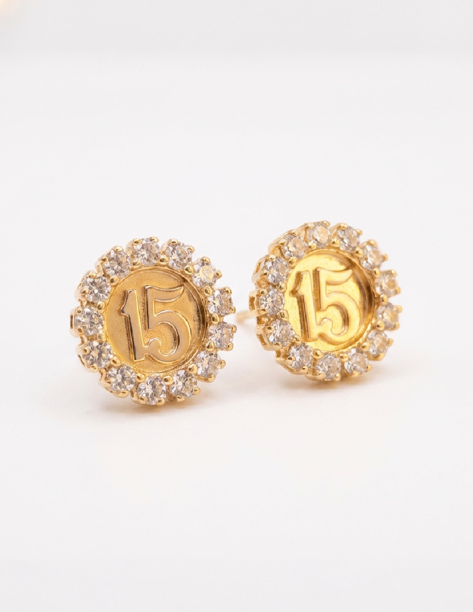 Aretes cortos Generica de oro laminado 18 K zirconia