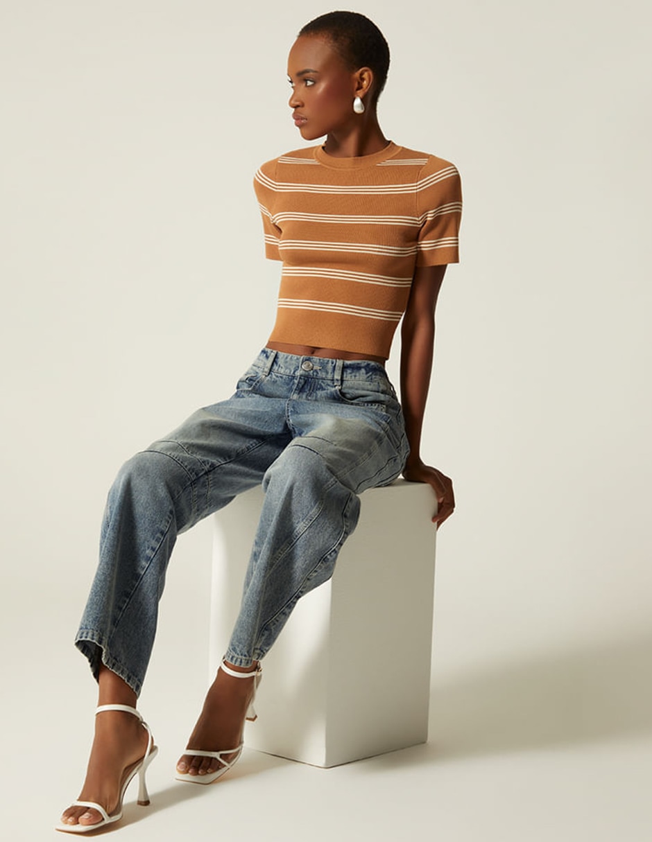 Jeans barrel Studio F corte cintura para mujer
