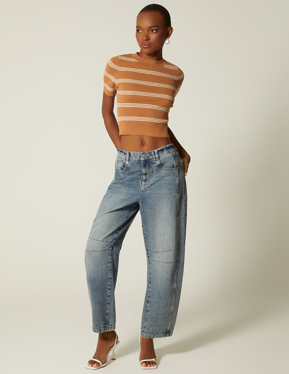 Jeans barrel Studio F corte cintura para mujer