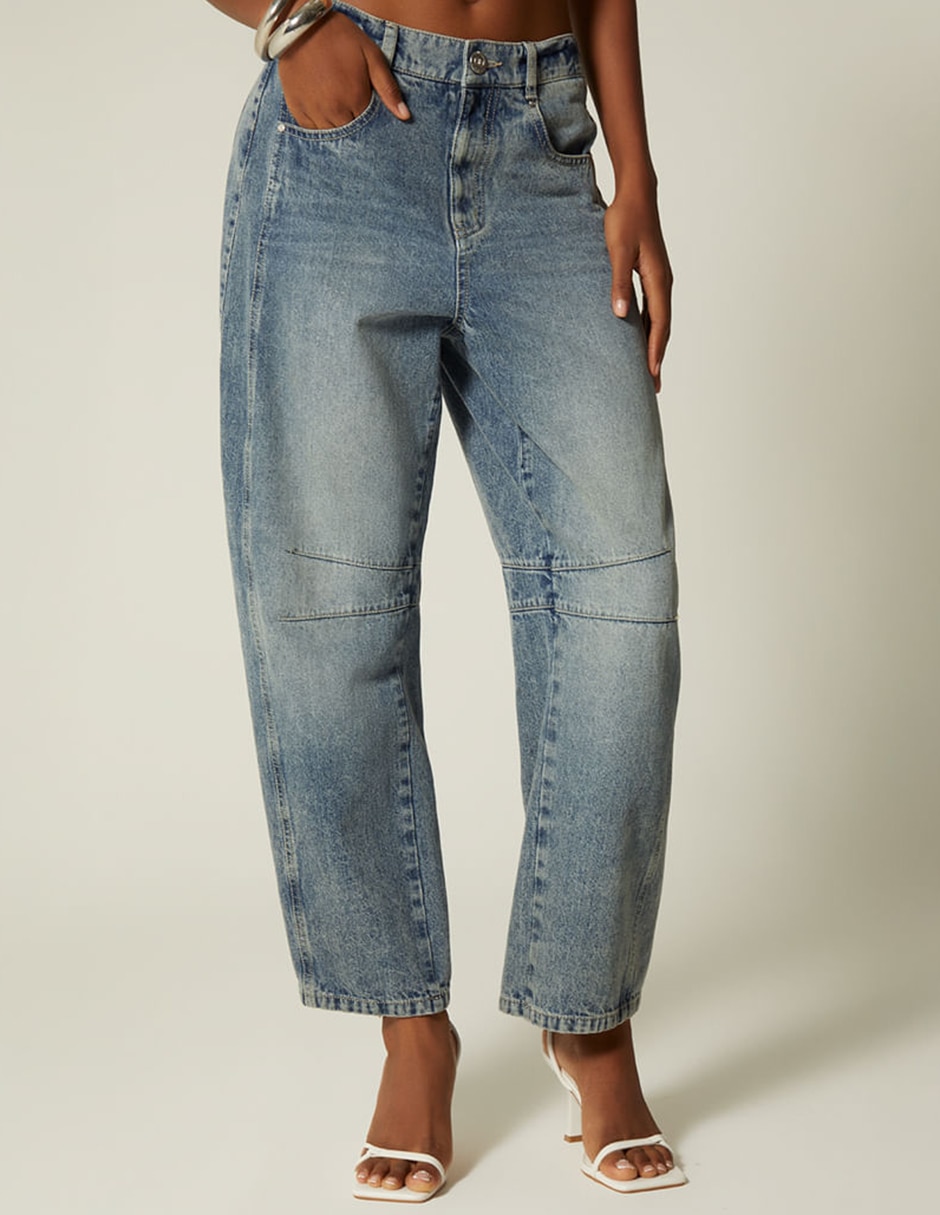 Jeans barrel Studio F corte cintura para mujer