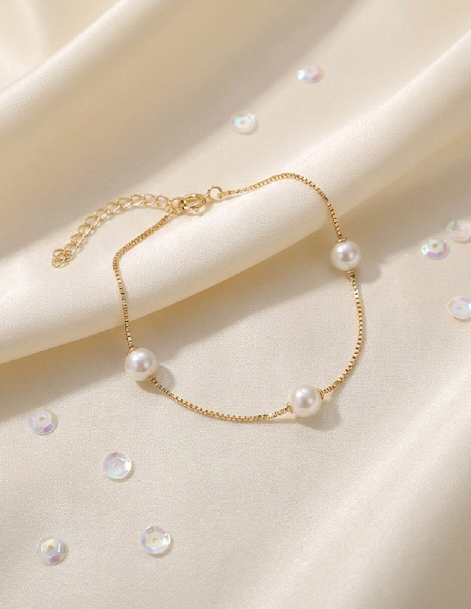 Pulsera de oro laminado con perla 18 K 3