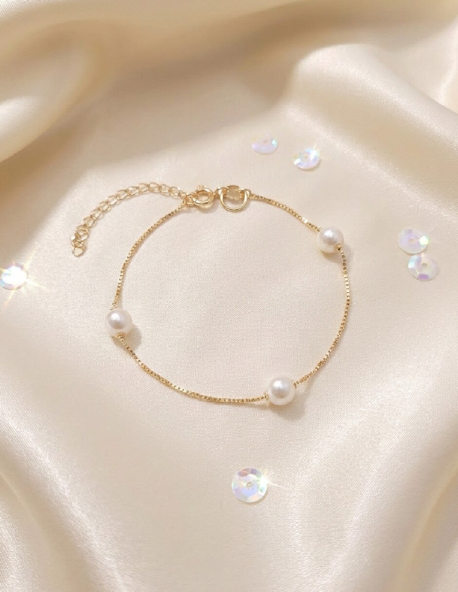 Pulsera de oro laminado con perla 18 K 2