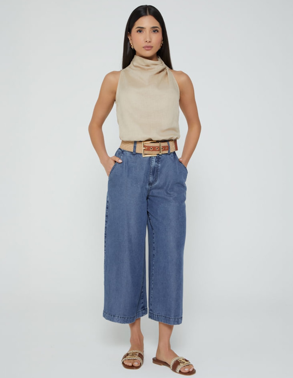 Jeans coulotte wide leg Studio F corte cintura alta para mujer