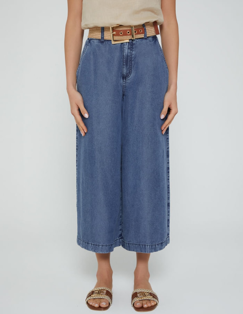 Jeans coulotte wide leg Studio F corte cintura alta para mujer
