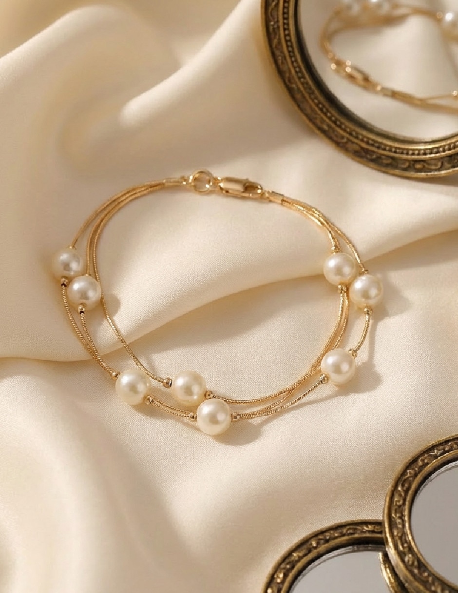 Pulsera Generica de oro laminado con perla 18 K