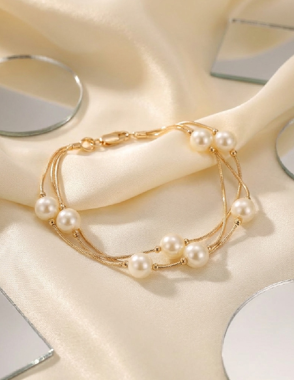 Pulsera Generica de oro laminado con perla 18 K