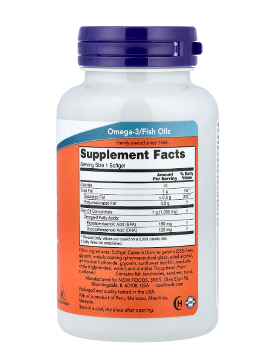 Aceite de pescado Omega-3 Now con omega 3 de 90 cápsulas
