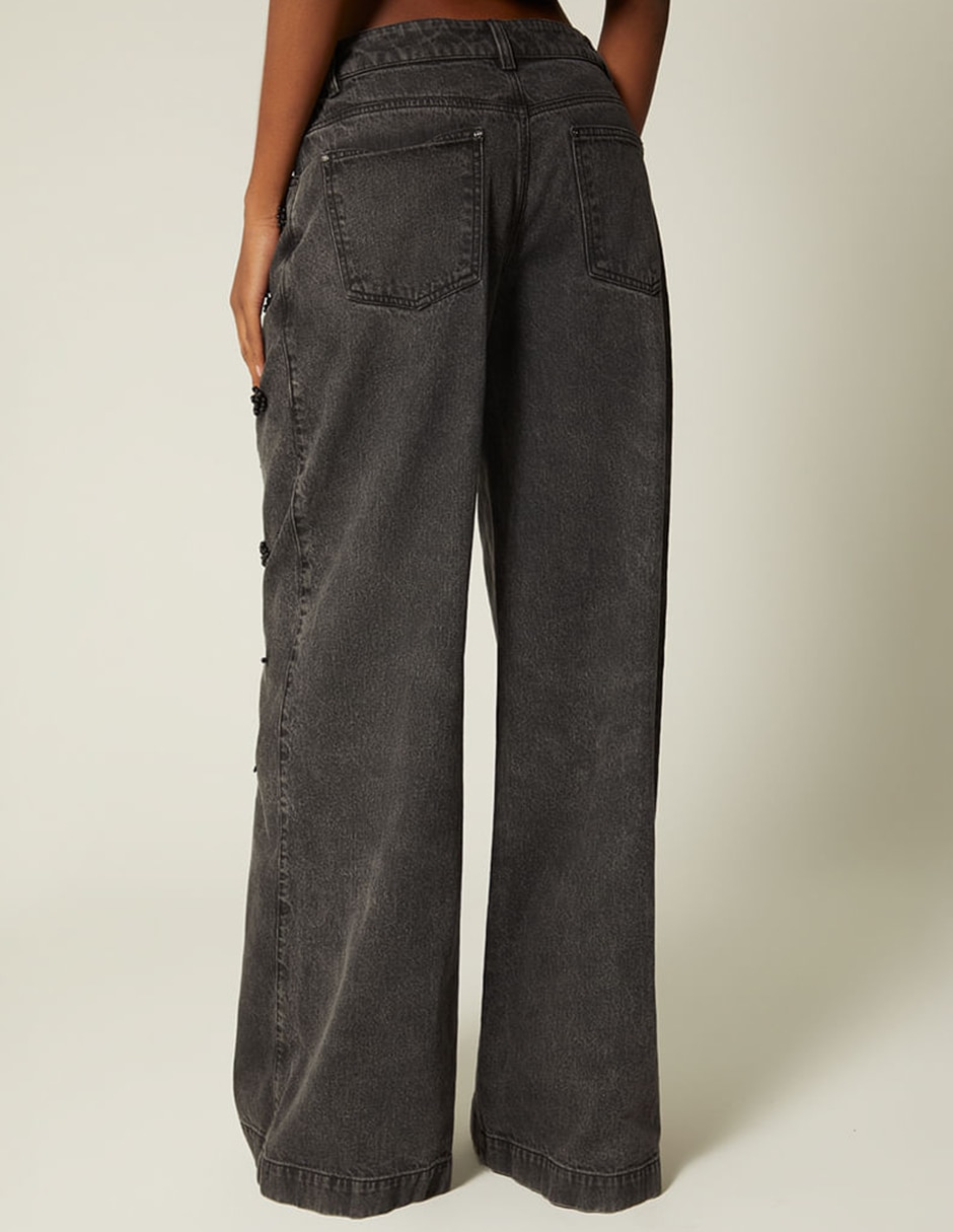 Jeans jogger wide leg Studio F corte cintura baja para mujer
