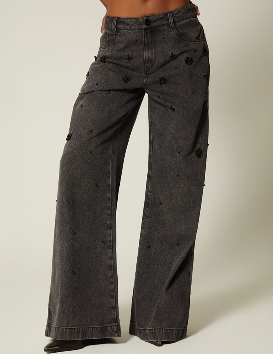 Jeans jogger wide leg Studio F corte cintura baja para mujer