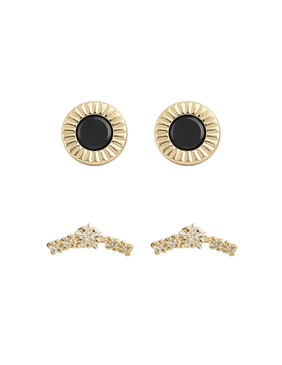 Set de broqueles Mancini de oro 10 k con acabado brillante zirconia