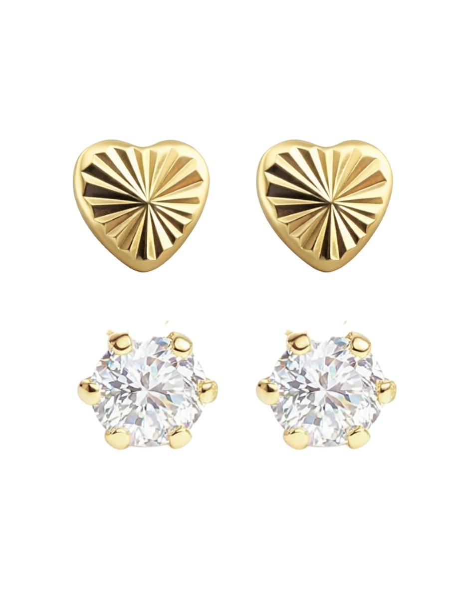 Set de broqueles de oro 10 k con acabado diamantado zirconia 1