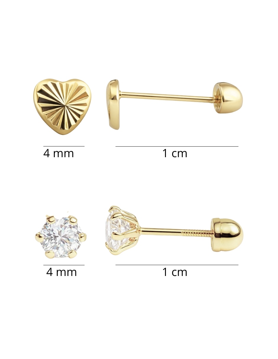 Set de broqueles de oro 10 k con acabado diamantado zirconia 5