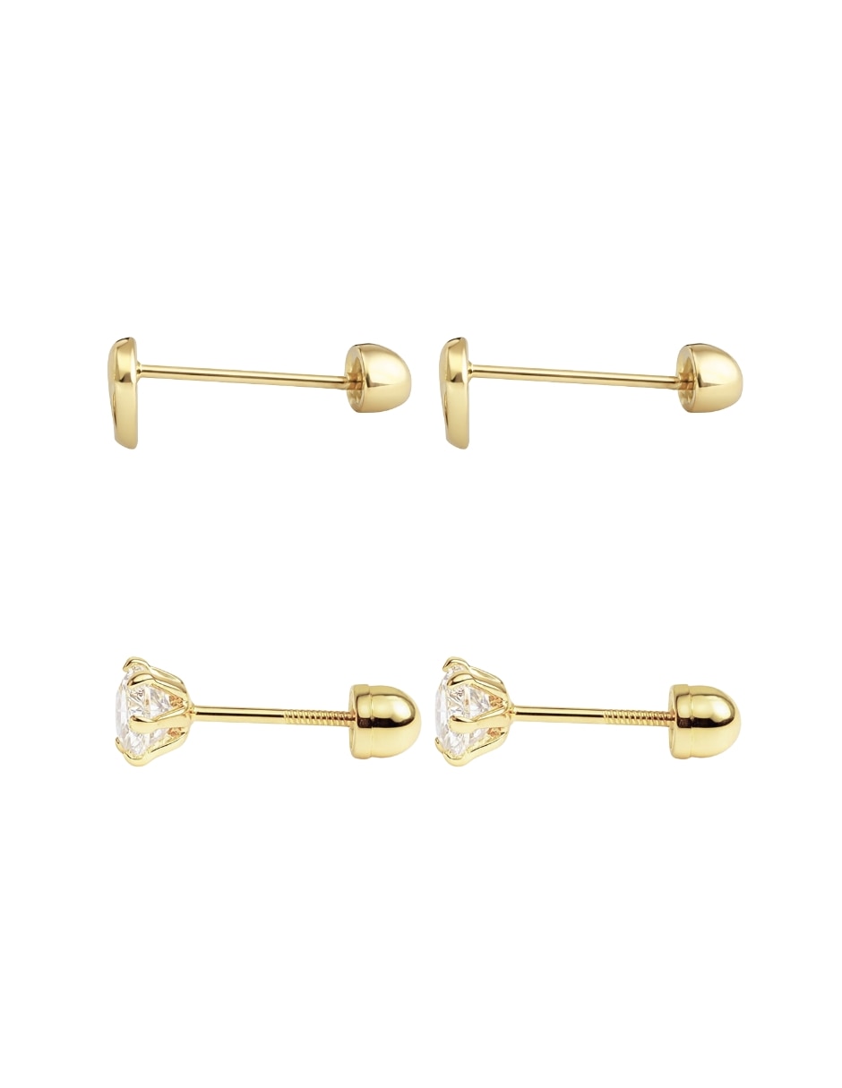 Set de broqueles de oro 10 k con acabado diamantado zirconia 2